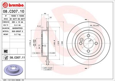 08C30711 BREMBO Тормозной диск