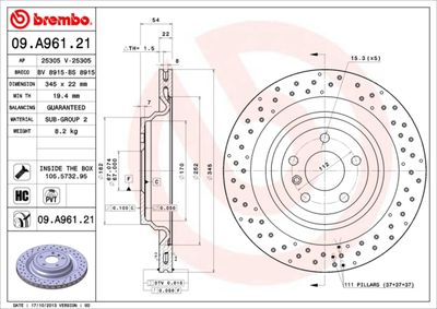 09A96121 BREMBO Тормозной диск