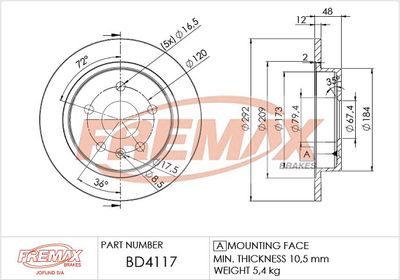 BD4117 FREMAX Тормозной диск