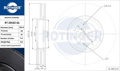 RT20162GL ROTINGER Тормозной диск
