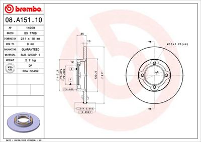 08A15110 BREMBO Тормозной диск