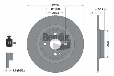 BDS1619 BENDIX Braking Тормозной диск