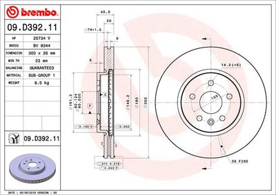 09D39211 BREMBO Тормозной диск