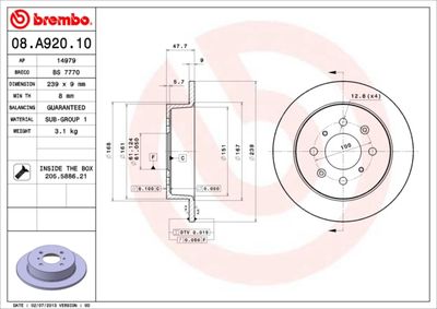 08A92010 BREMBO Тормозной диск