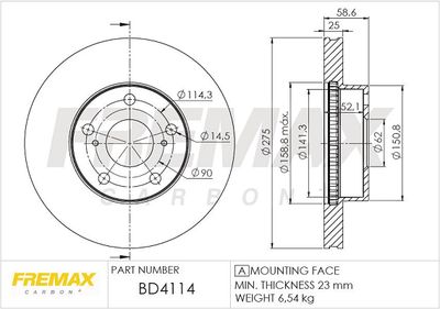 BD4114 FREMAX Тормозной диск