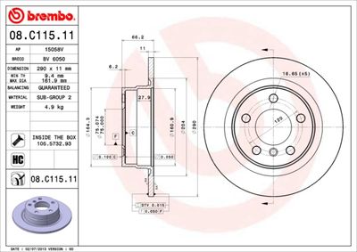 08C11511 BREMBO Тормозной диск