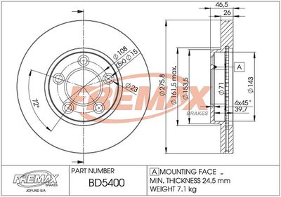 BD5400 FREMAX Тормозной диск