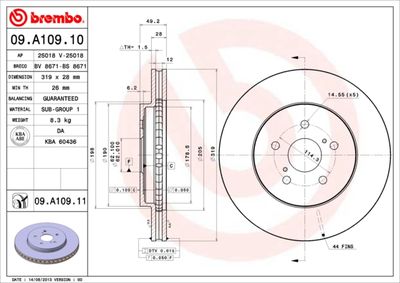 09A10911 BREMBO Тормозной диск