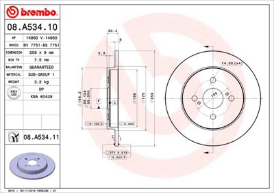 08A53411 BREMBO Тормозной диск