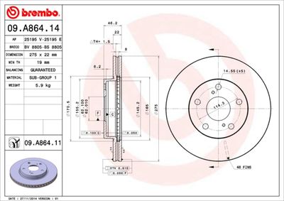 09A86414 BREMBO Тормозной диск